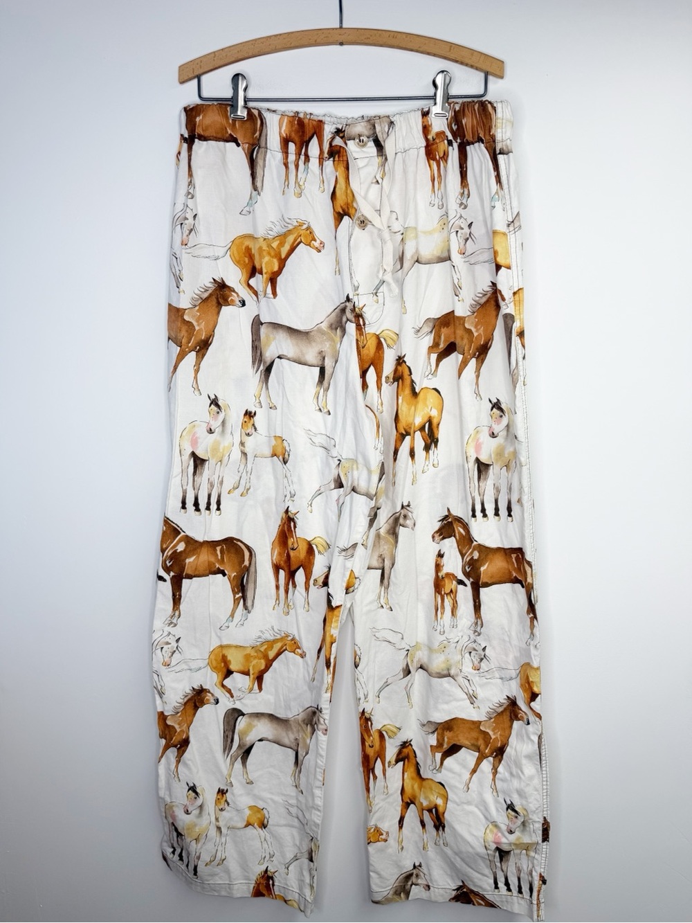 Original Cowboy Pajamas Horse Print Lightweight Lounge Pants Cream & Brown XL